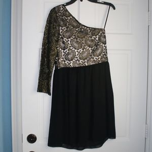Black Lace and Gold Embroidery Dress